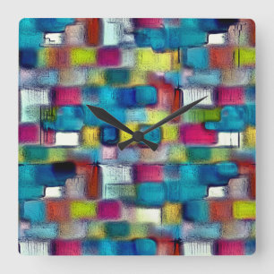 Relógio Quadrado Textura muito áspera de formas quadradas colorida