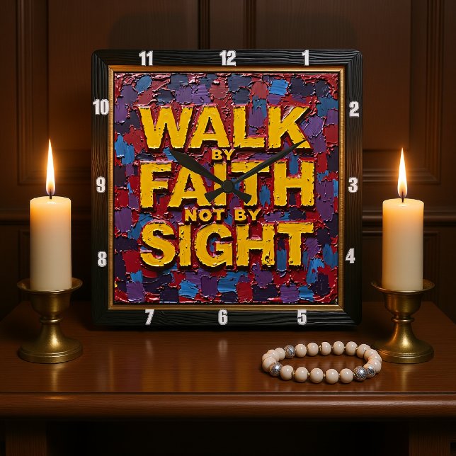 Relógio Quadrado Textured Mosaic: Walk By Faith Not By Sight (Criador carregado)