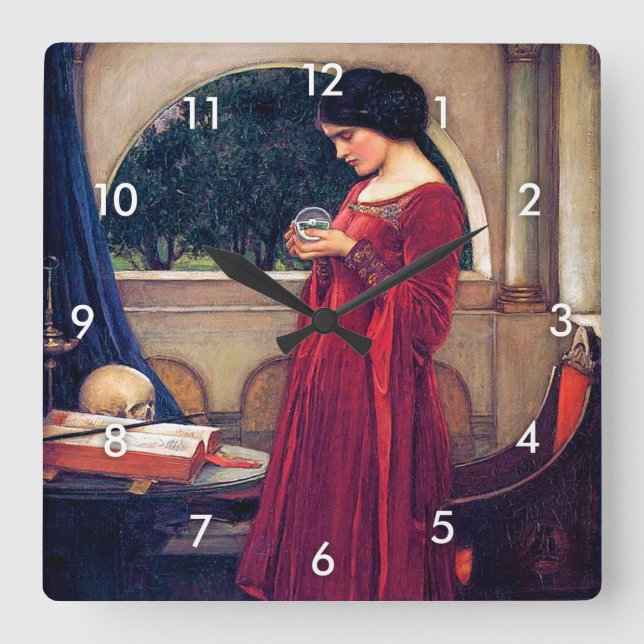 Relógio Quadrado The Crystal Ball, John William Waterhouse (Frente)