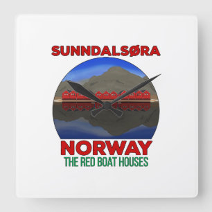 Relógio Quadrado The Red Boat Houses Sunndalsøra Noruega