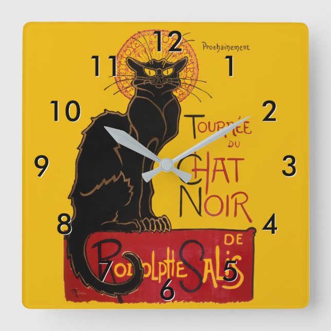 Relógio Quadrado Theophile Steinlen - Le Chat Noir Vintage (Frente)