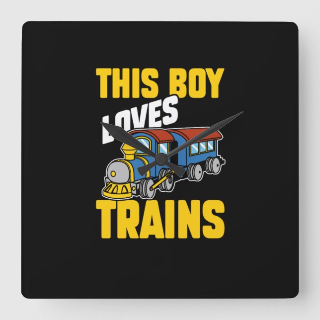 Relógio Quadrado This Boy Loves Trains Locomotive Lover Railway (Frente)