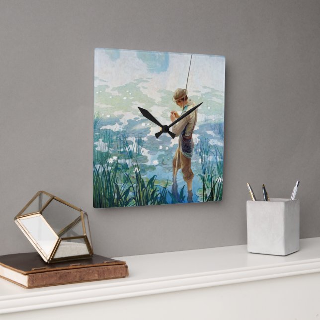 Relógio Quadrado Thoreau Fisheries em Walden Pond por N. C. Wyeth (Escritório)