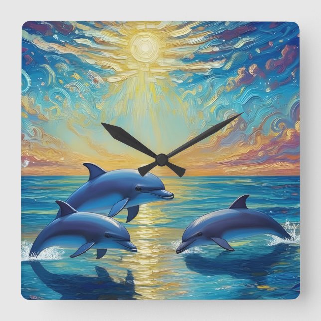 Relógio Quadrado Three dolphins Wall Clock (Frente)