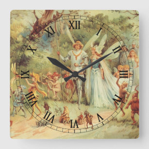 Relógio Quadrado Thumbelina e Prince Wedding, Vintage Fairy Tales