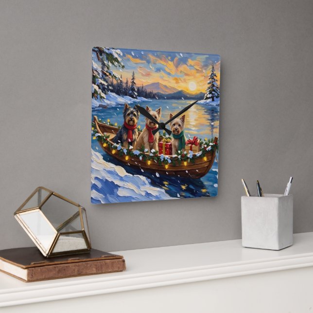 Relógio Quadrado Tibetan Terrier Christmas Boat Holiday (Escritório)