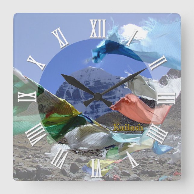 Relógio Quadrado Tibete, Santa Montanha Kailash, Himalaias, Budismo (Frente)