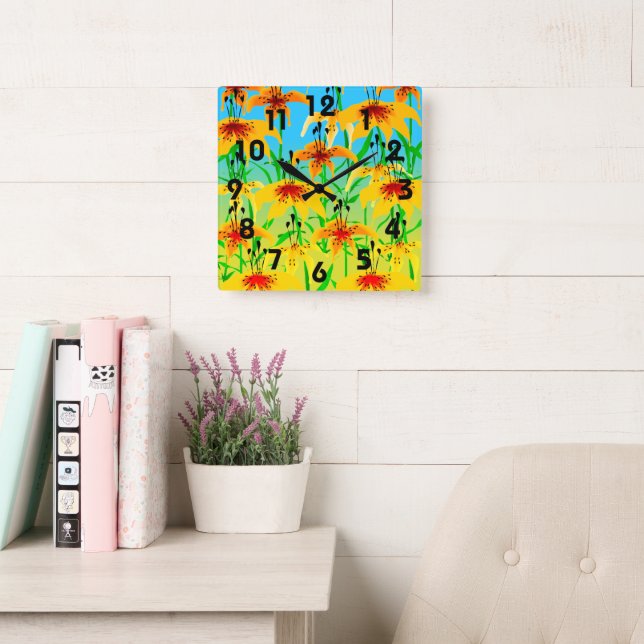 Relógio Quadrado Tiger Lily Clock (Sala de leitura)