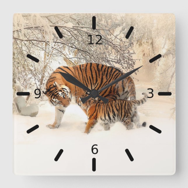 Relógio Quadrado Tigre E Cubo (Frente)