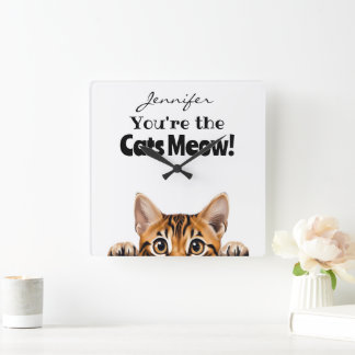 Relógio Quadrado Tigre Engraçado Tabby Cat Wall Clock