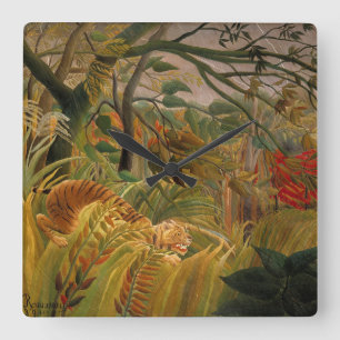Relógio Quadrado Tigre numa Tempestade Tropical por Henri Rousseau
