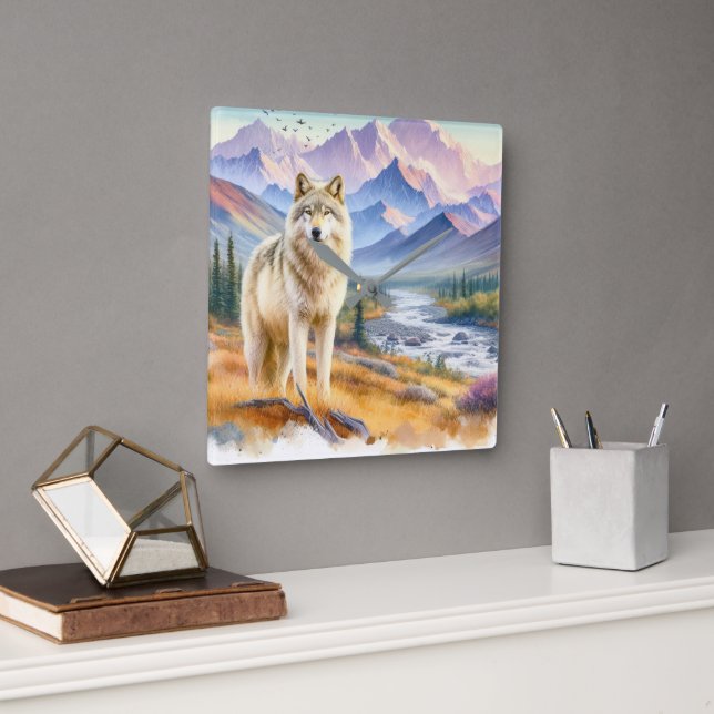 Relógio Quadrado Timber Wolf Nature (Escritório)