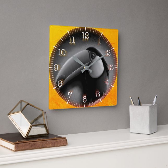 Relógio Quadrado Time and illustrated art on your wall. (Escritório)