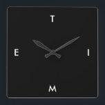 Relógio Quadrado Timografia Branca e Negra Hora Minimalismo Engraça<br><div class="desc">A tipografia de preto e branco Time Engraçado Minimalismo Muro Clock,  você pode mudar as cores e o texto</div>