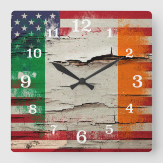 Relógio Quadrado Tinta de estalo | Bandeira Irlandesa Americana