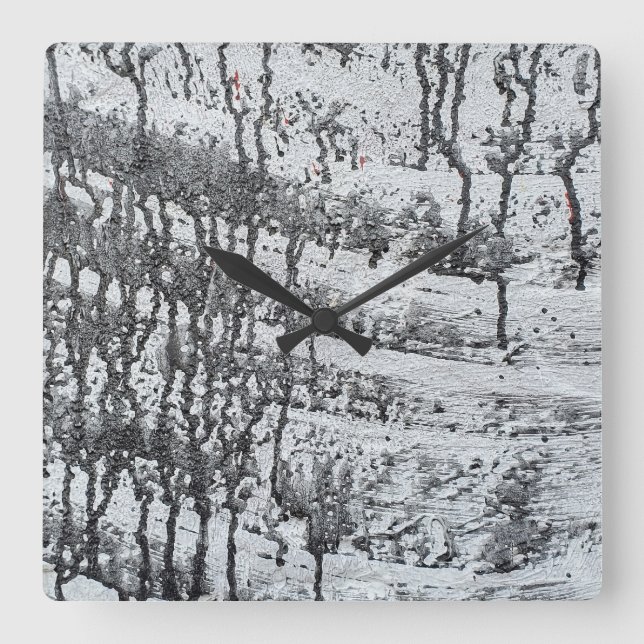 Relógio Quadrado tinta preta pingando em concreto (Frente)