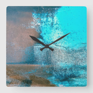 Relógio Quadrado Tintas texturizadas turquesas e Abstrato de ferrug