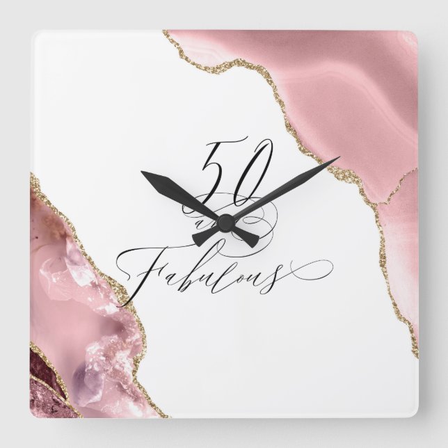 Relógio Quadrado Típica de Rosa de 50 Fabulosa e Dourada com brilho (Frente)