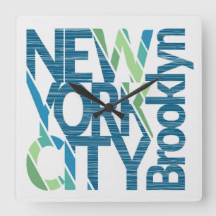 Relógio Quadrado Tipografia de Brooklyn New York
