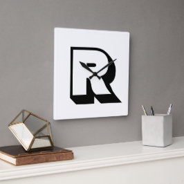 Relógio Quadrado Tipografia do Bloco Monograma Preto Moderno Person