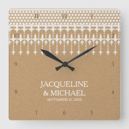 Relógio Quadrado Tipografia rústica do roteiro do papel de