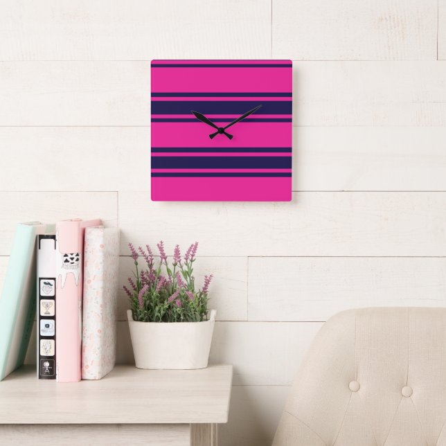 Relógio Quadrado Tiras de Marinho rosa (Sala de leitura)