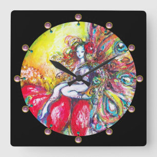 RELÓGIO QUADRADO TITÂNIA SENTADA NUMA FLORESTA VERMELHA