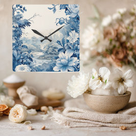 Relógio Quadrado Toalete floral francês azul