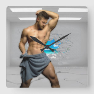 Relógio Quadrado Toalha de Homem de SlipperyJoe quebrada parede bra