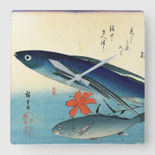 Relógio Quadrado Tobiuo & Ishimochi - Impressão de Peixes Japoneses