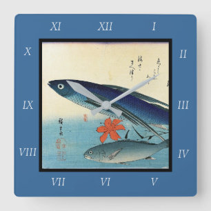 Relógio Quadrado Tobiuo & Ishimochi - Impressão de Peixes Japoneses
