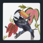 Relógio Quadrado Toco Toucan<br><div class="desc">Toco Toucan I de Melissa Wang. Um tucano solteiro é empoleirado num galho com folhas tropicais. | 164390Z</div>