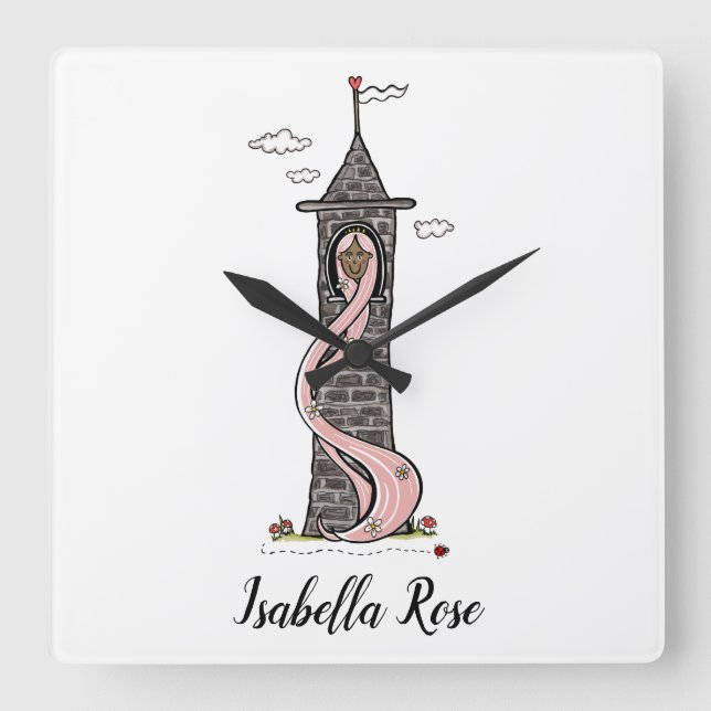 Relógio Quadrado Tom de pele escura da Princesa Rapunzel Personaliz (Frente)