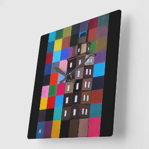 Relógio Quadrado Torre de Hércules Pintura Abstrata por Alfred Fox