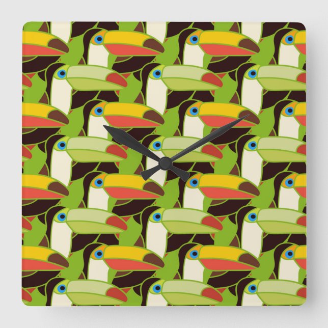 Relógio Quadrado Toucans colorido (Frente)