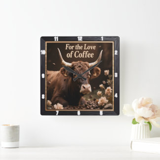 Relógio Quadrado Touro De Amor De Café