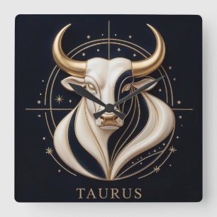 Relógio Quadrado ♉ Touro Elegante Zodíaco Touro Dourado Astrologia