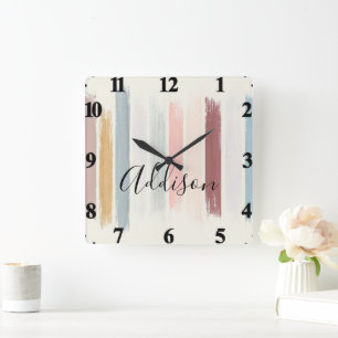 Relógio Quadrado Traços de pincel de Pastel personalizados