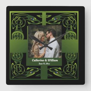 Relógio Quadrado Tradicional Green Irish CelticSquare Wall Clo