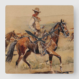 Relógio Quadrado Trail Drive 2 Western Art de Edward Borein