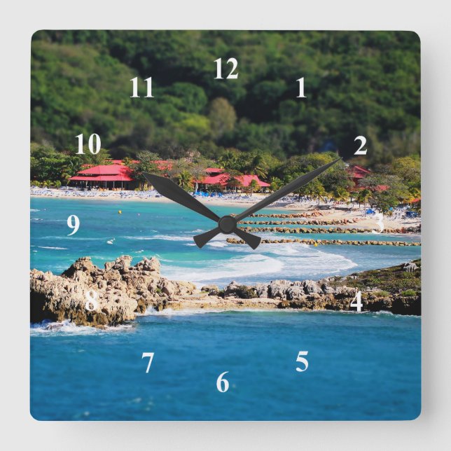 Relógio Quadrado Tranquil Island Paradise Labadee Haiti (Frente)