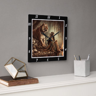 Relógio Quadrado Tranquilidade Nativa: Lata de Prata Calma do Tigre