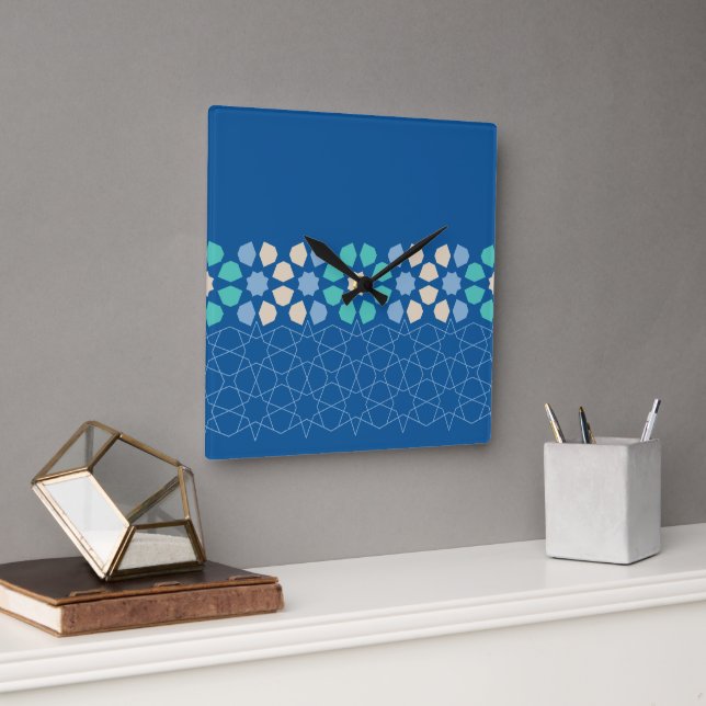 Relógio Quadrado Tranquilidade Turquesa Ritmo (Escritório)