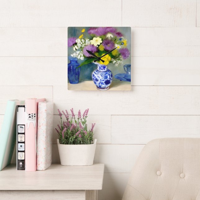 Relógio Quadrado Tranquilo Vase das Flores Impressão (Sala de leitura)