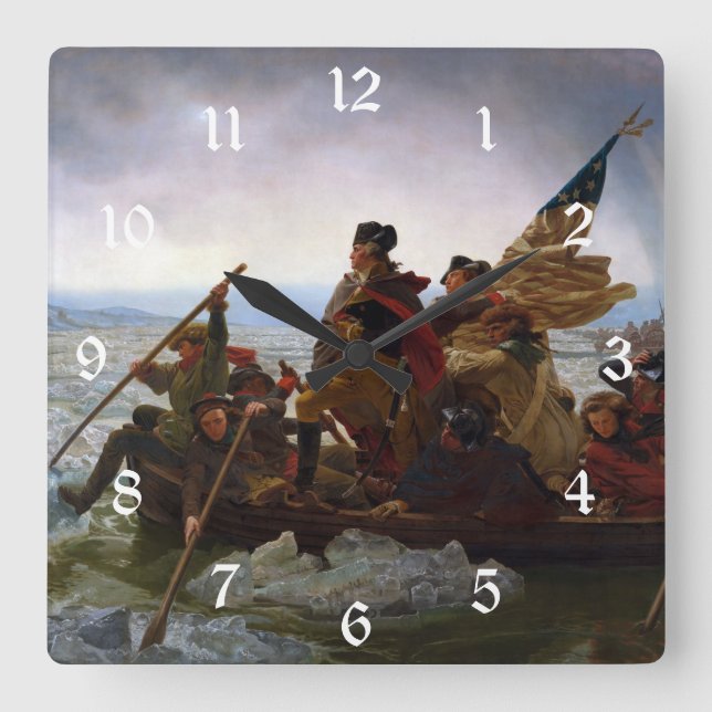 Relógio Quadrado Travessia do Delaware 1776: General George Washing (Frente)
