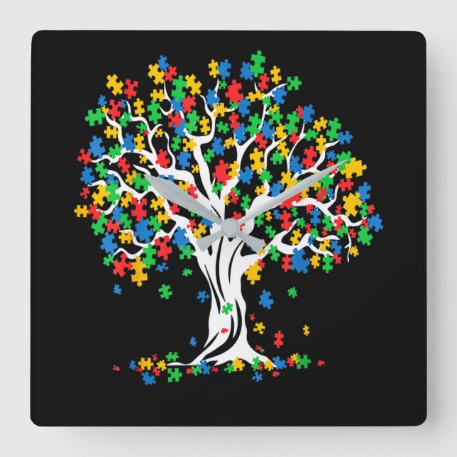 Relógio Quadrado Tree Of Life Autism Awareness Month (Frente)