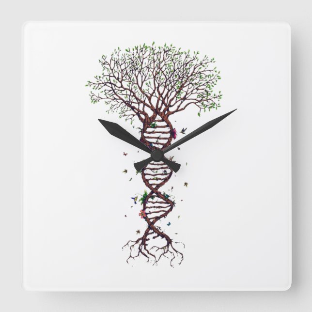 Relógio Quadrado Tree of Life DNA Genetics Biology Environment (Frente)