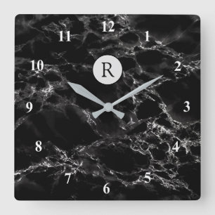 Relógio Quadrado Trendent Black Marble Stone - Adicionar letra/logo