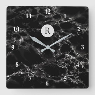 Relógio Quadrado Trendy Black Marble Stone - Adicionar letra/logoti