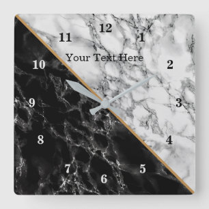 Relógio Quadrado Trendy Black & White Marble Stone - Adicionar Seu 